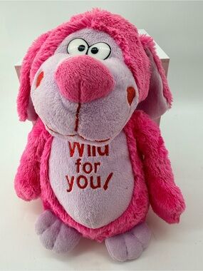 Plush Pink Dog Toy with Embroidered 'Wild for You' Message
